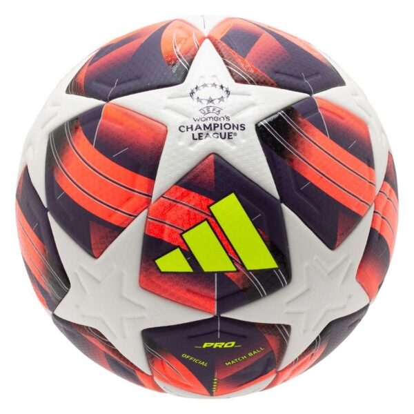 adidas Fodbold Champions League 2024/25 Pro Kampbold Kvinde - Lilla/Rød/Hvid/Gul, størrelse Ball SZ. 5